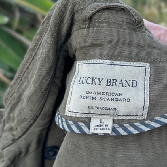 LUCKY BRAND Khaki Green asymmetrical military jacket L - Picture 9 of 11
